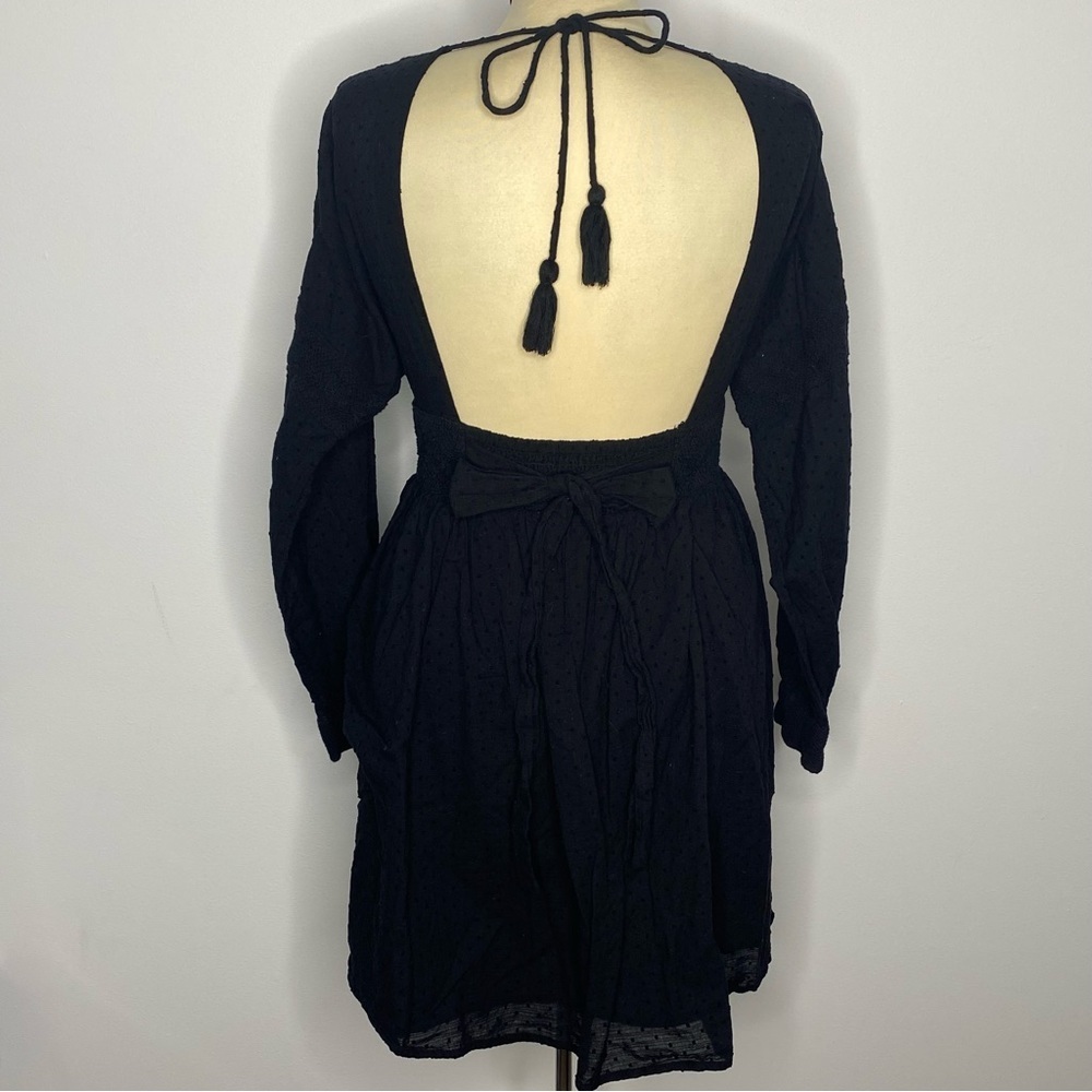 Free People Sugarpie Black Long Sleeve Boho Mini Dress - Picture 9 of 13
